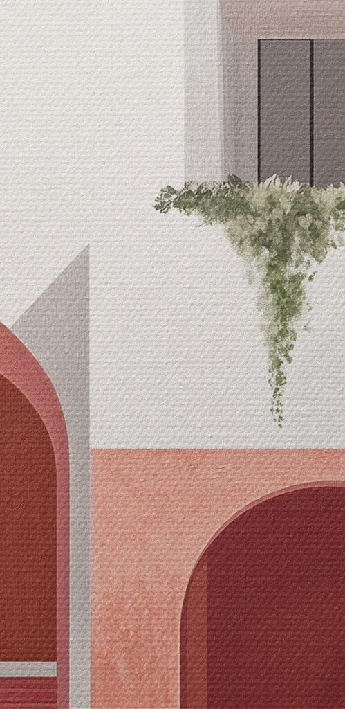 White and pink house with trees