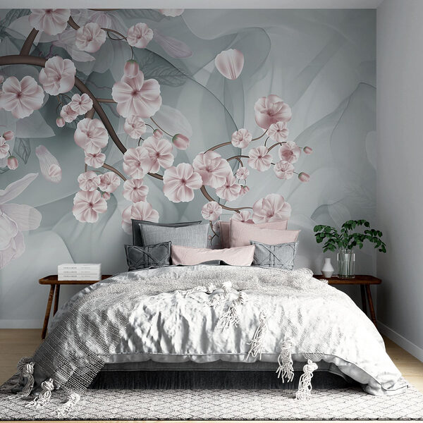 Branch with pink flowers and white flowers Branch with pink flowers and white flowers