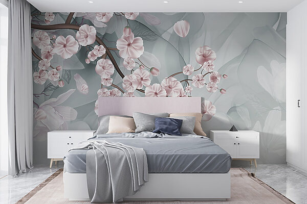 Branch with pink flowers and white flowers Branch with pink flowers and white flowers