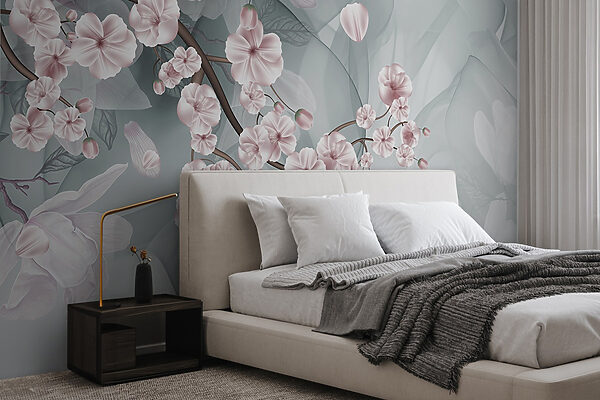 Branch with pink flowers and white flowers Branch with pink flowers and white flowers