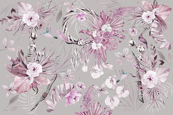 Wallpaper cu flori și pene Wallpaper cu flori și pene