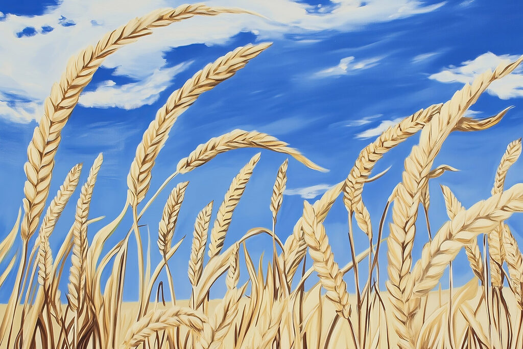 Painting of wheat in a field