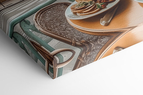 Table with a plate of food and a cup of coffee on it Table with a plate of food and a cup of coffee on it