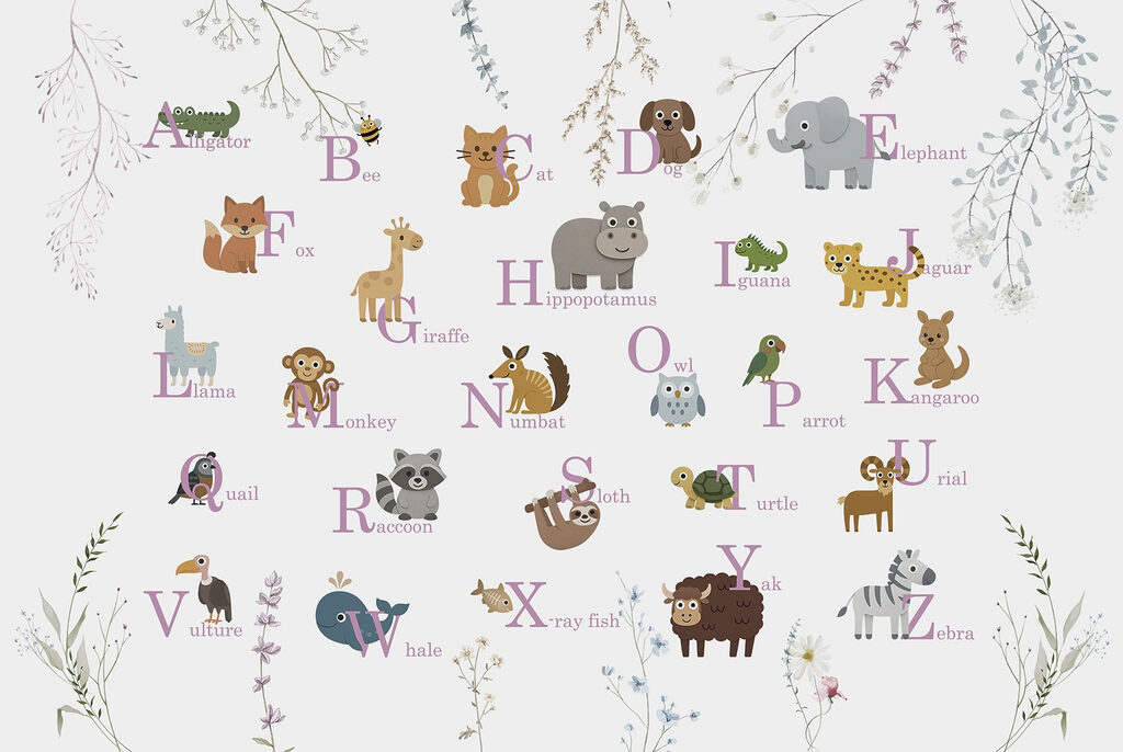 Wallpaper with animals and letters Wallpaper with animals and letters