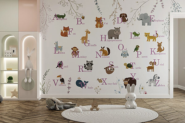 Wallpaper with animals and letters Wallpaper with animals and letters