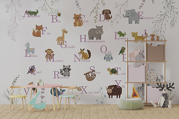 Wallpaper with animals and letters Wallpaper with animals and letters