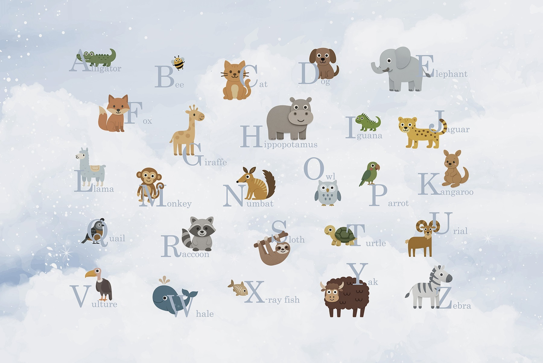 Group of animals with letters