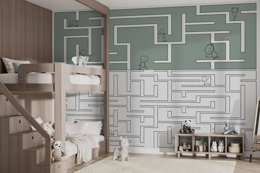 Joc labirint cu oameni de desene animate care merg prin labirint