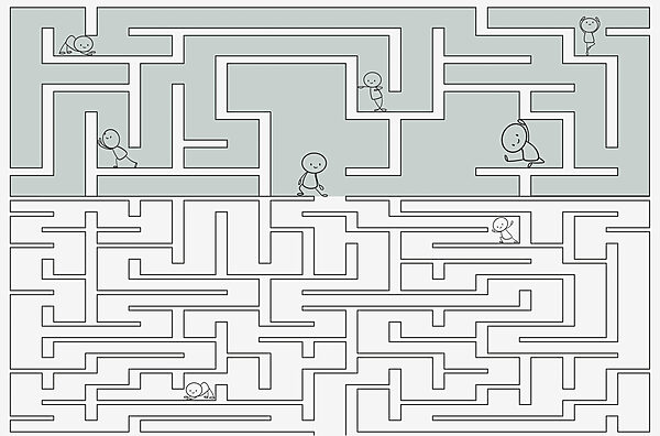 Maze with people walking through the maze