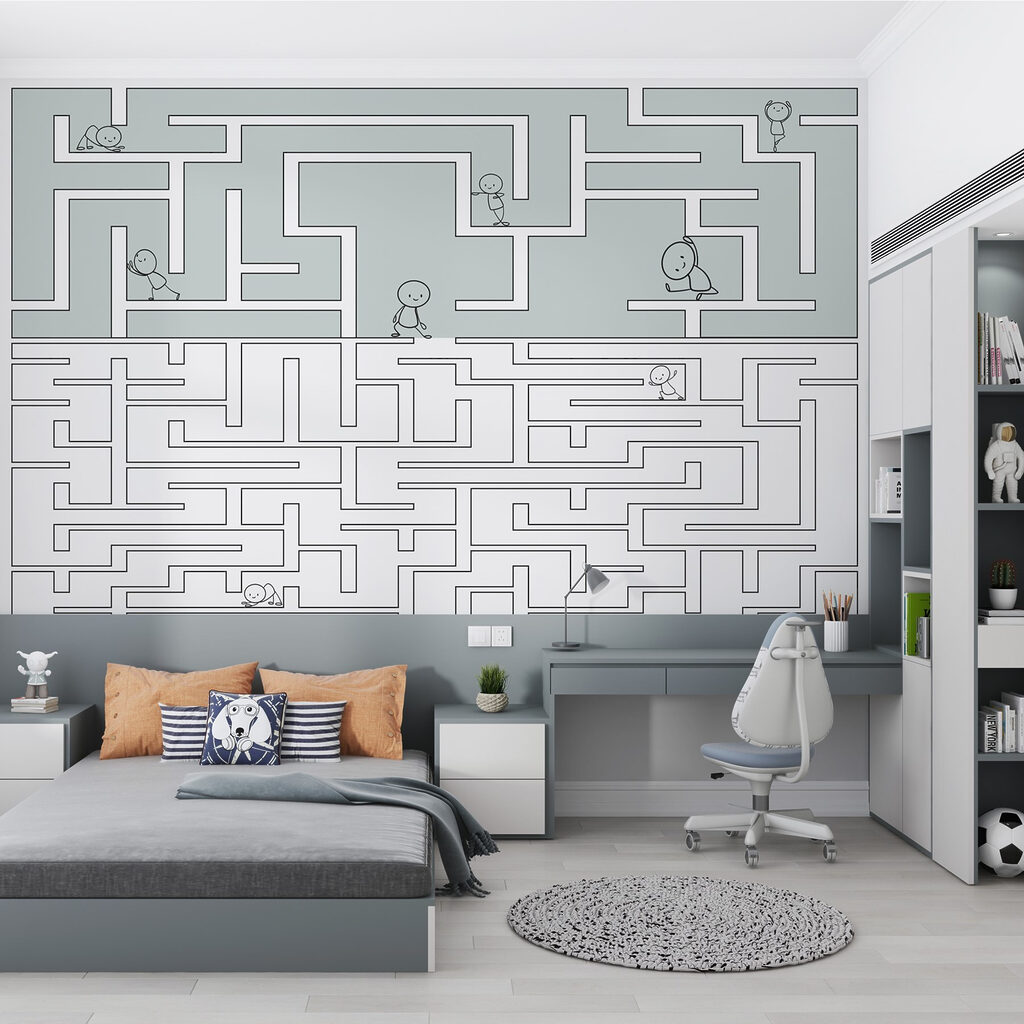 Maze with people walking through the maze