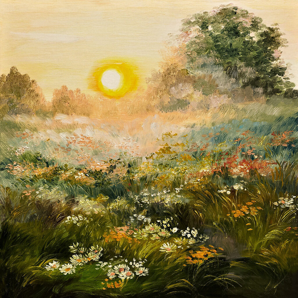 Painting of a field of flowers