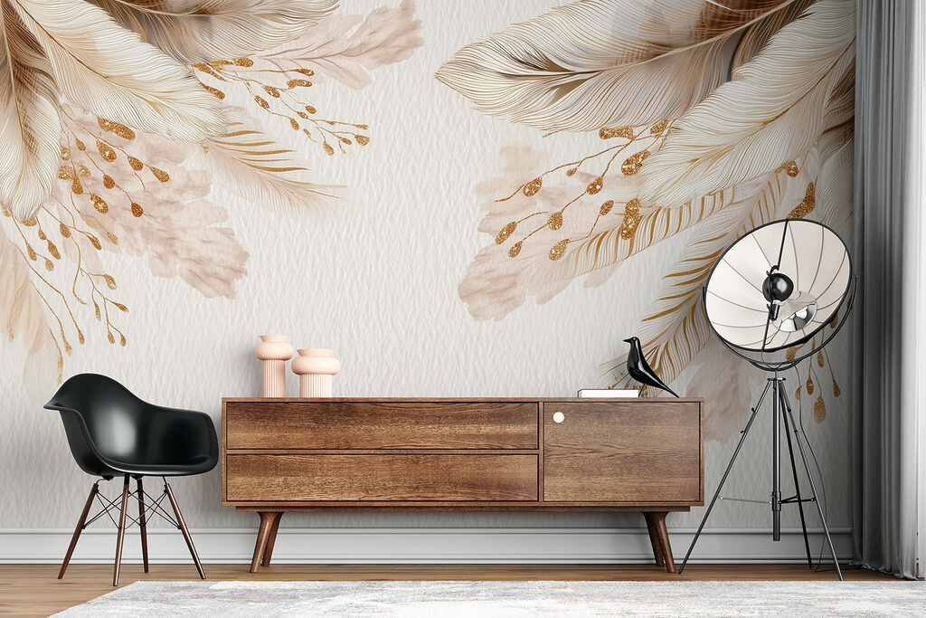 Delicate feathers on soft background