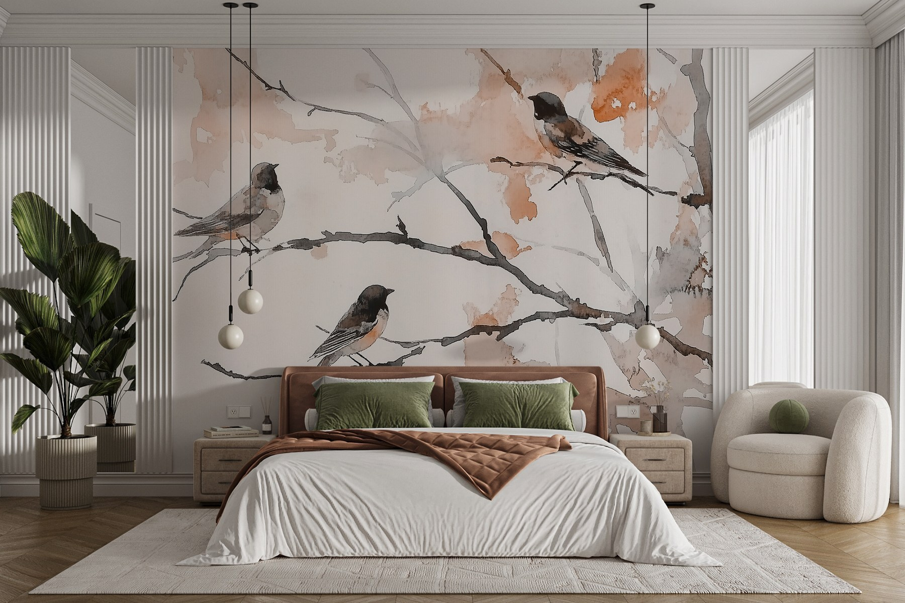Group of birds sitting on a tree branch
