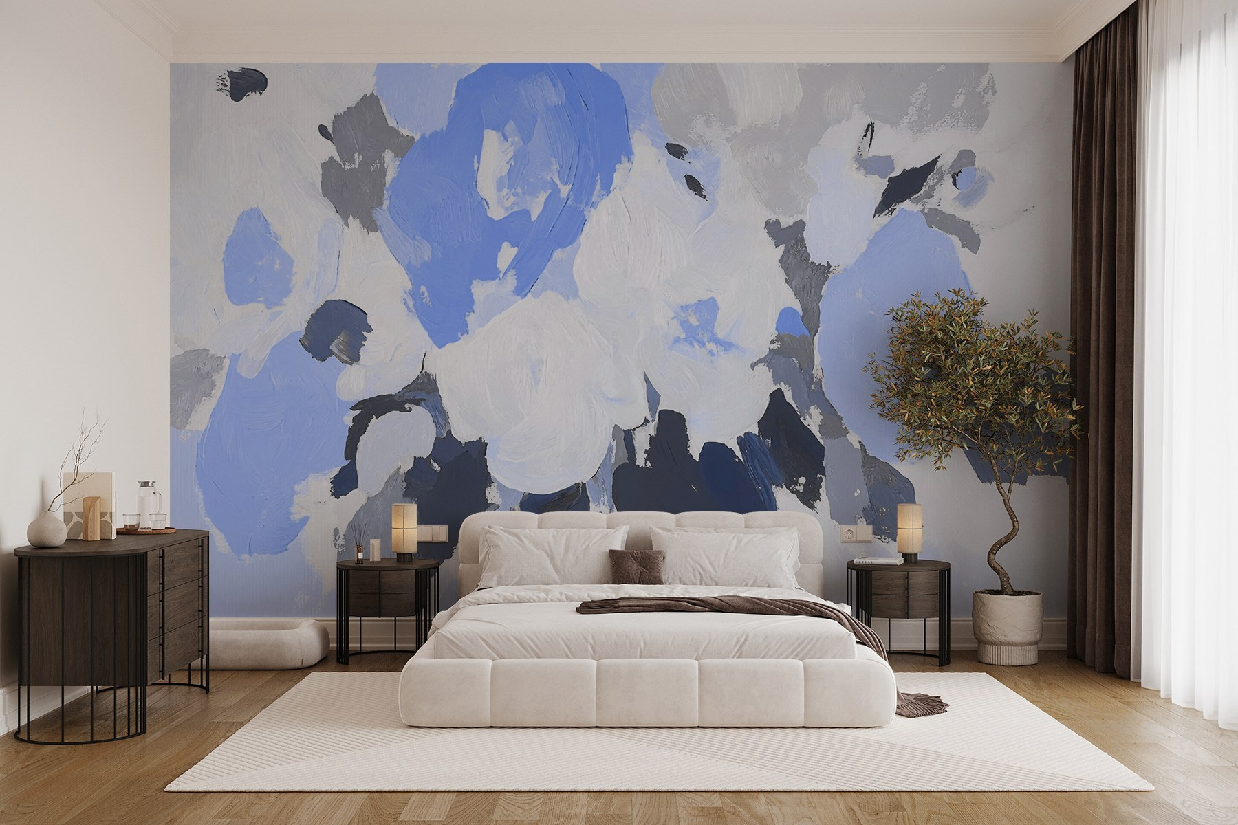 Pictura de flori în albastru și gri w09070v2pib1mr - Pictura de flori în albastru și gri - tegory