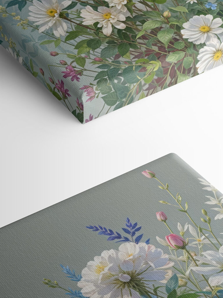 Group of flowers and leaves