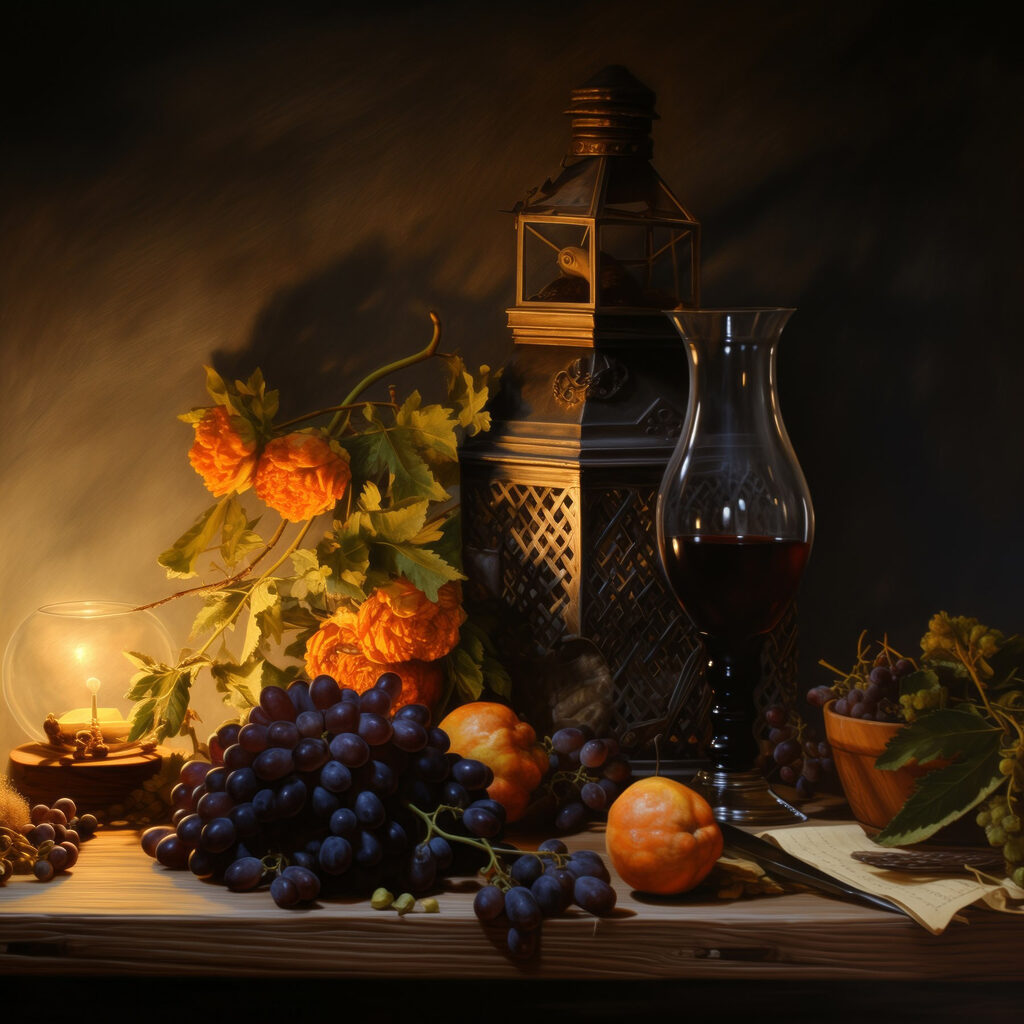 Still life with fruits and a candle Still life with fruits and a candle