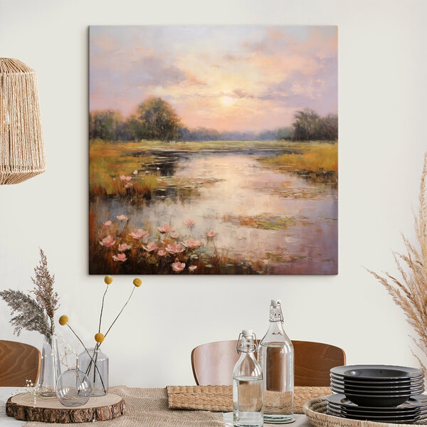 Pictura unui lac cu flori Pictura unui lac cu flori