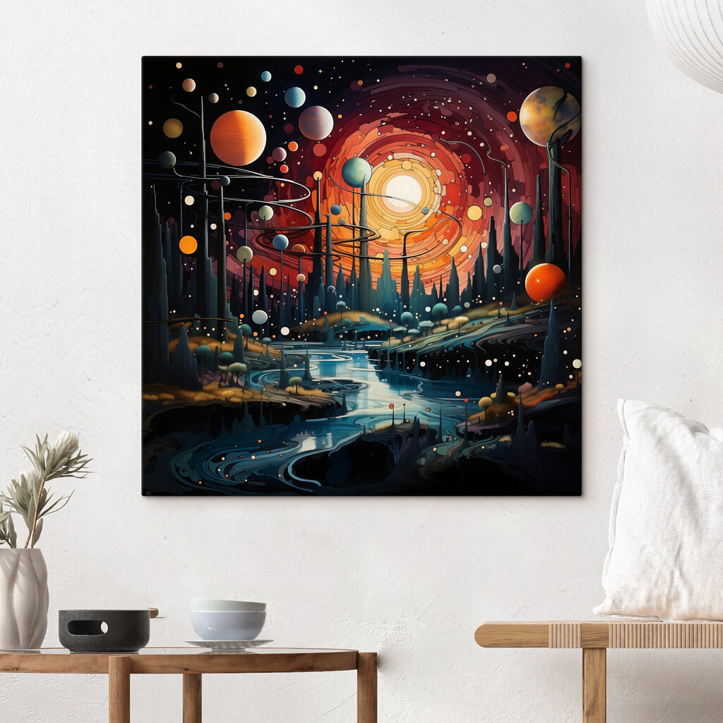 Landscape with trees and planets