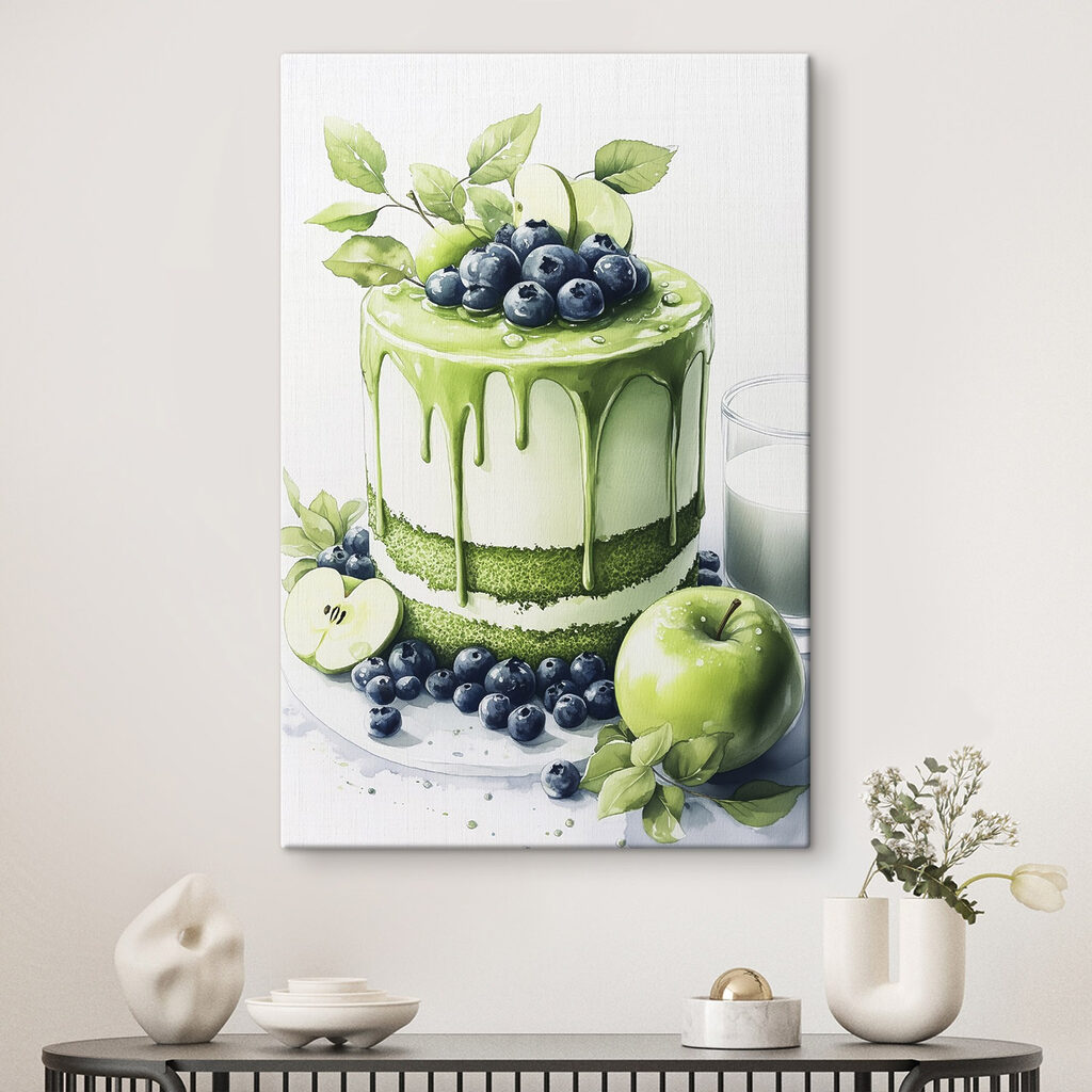 Cake with green icing and apples Cake with green icing and apples