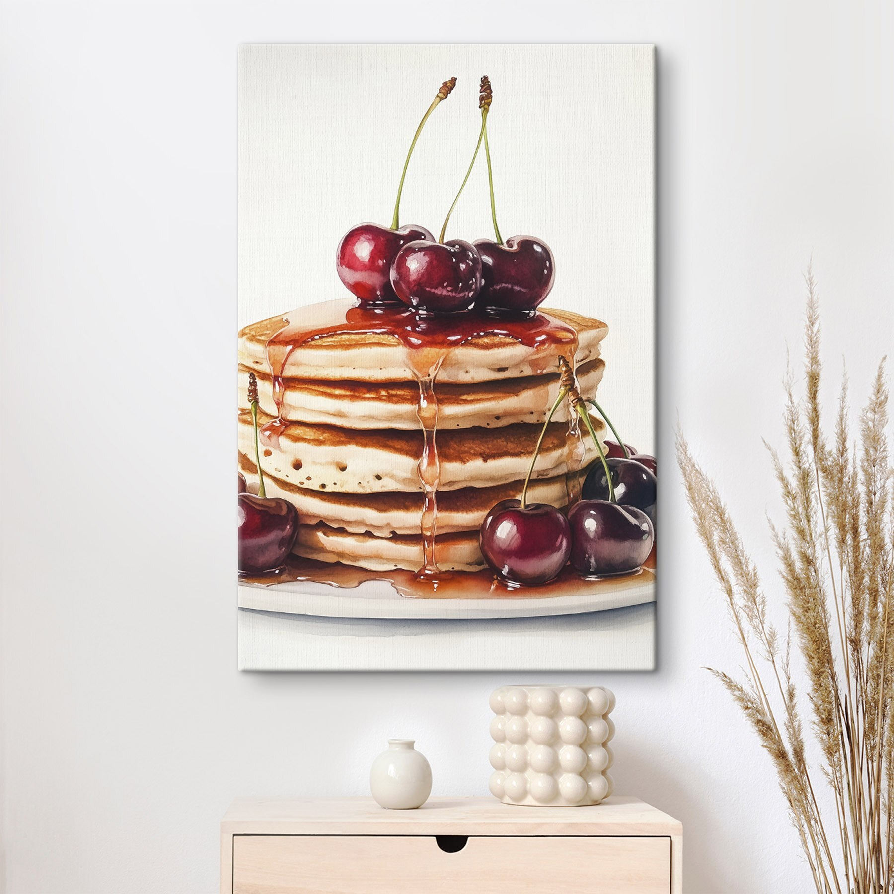 Stack of pancakes with cherries on top