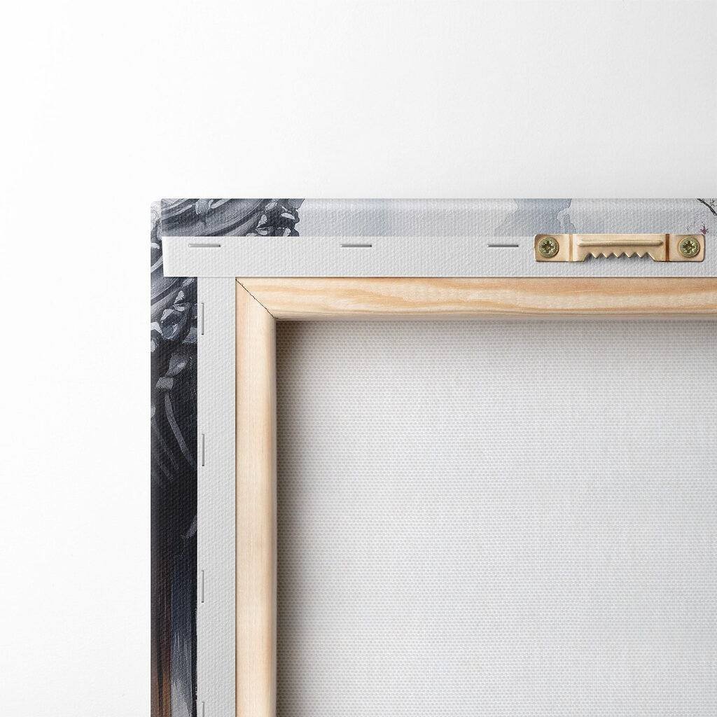 Painting of a building with a tree and flowers