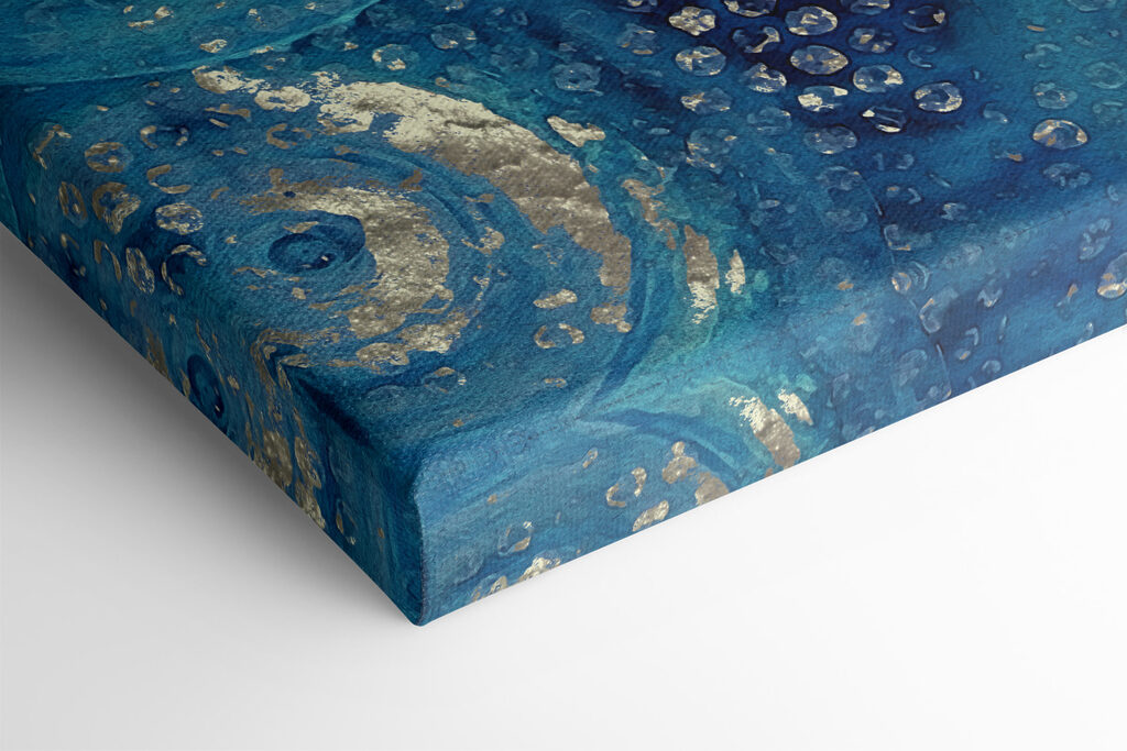 A blue and silver circle painting