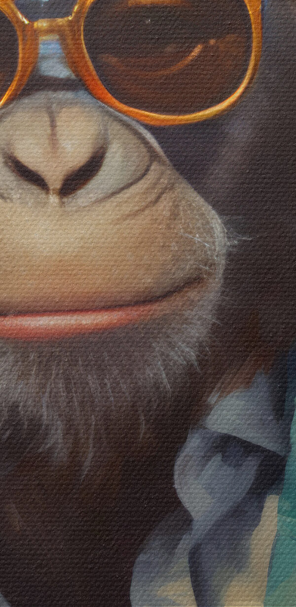 A monkey wearing sunglasses and a suit