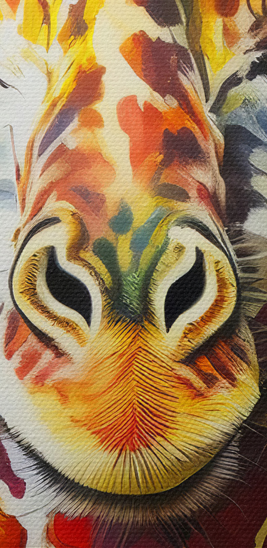 O pictură a unei girafe purtând o cămașă