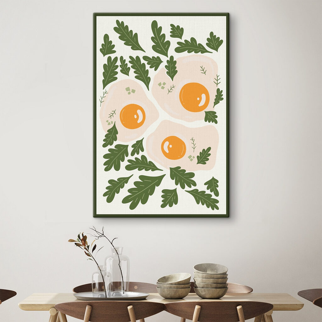 A picture of eggs and leaves