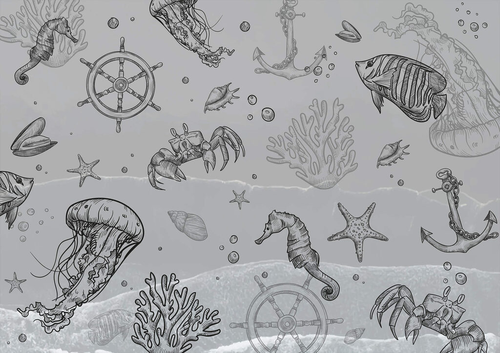 Fundal gri cu creaturi marine Fundal gri cu creaturi marine