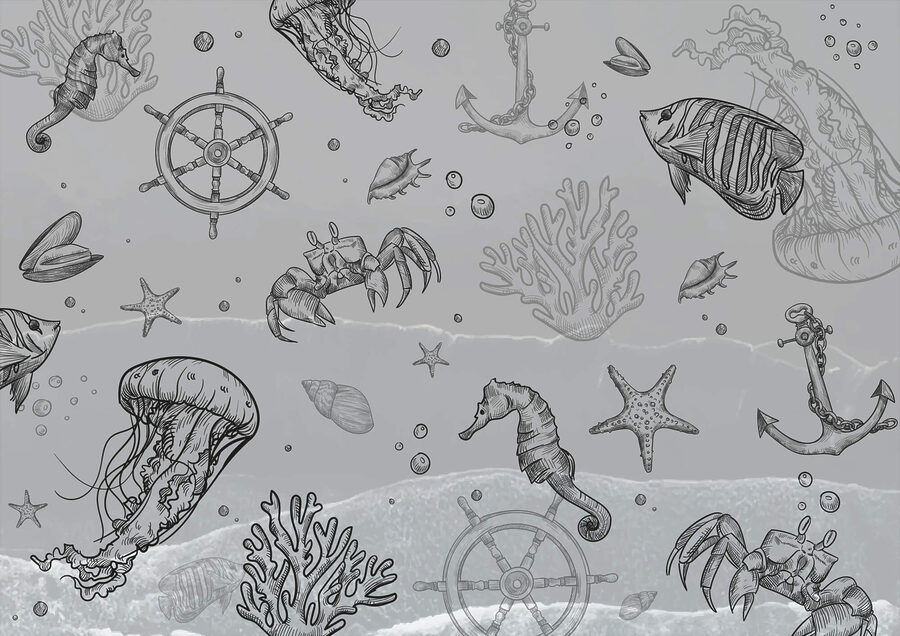Fundal gri cu creaturi marine