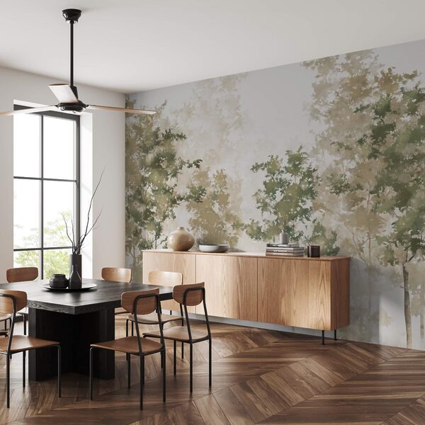 Grup de copaci cu ceață