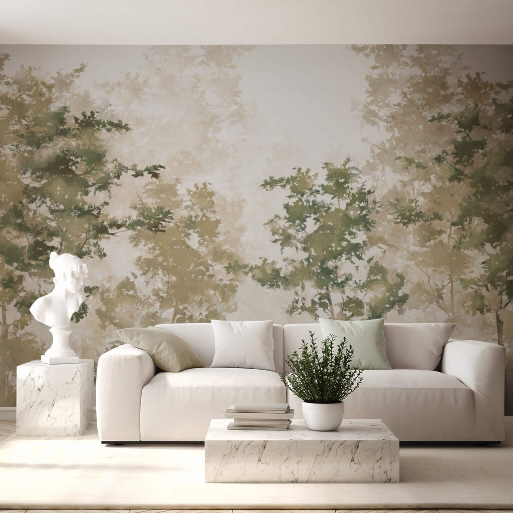 Grup de copaci cu ceață