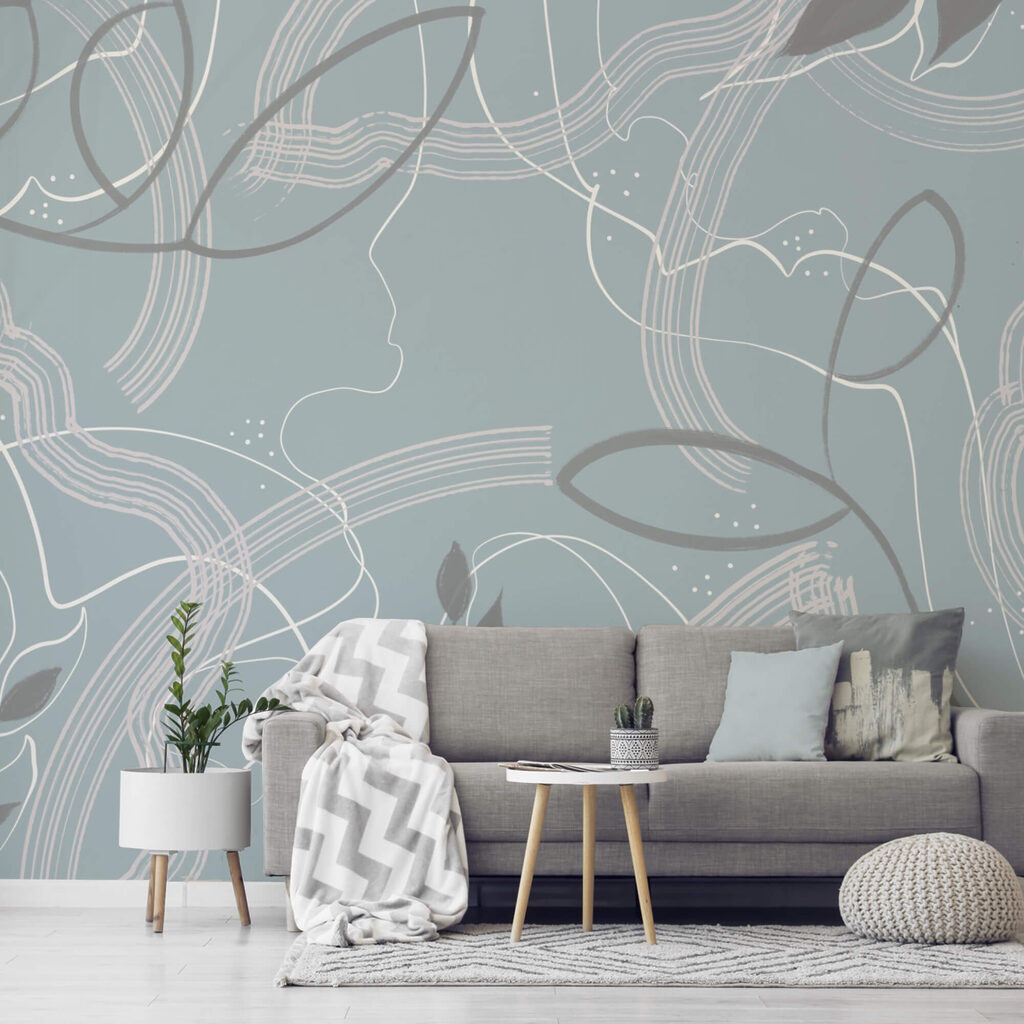 Albastru și fundal alb cu frunze și linii Albastru și fundal alb cu frunze și linii