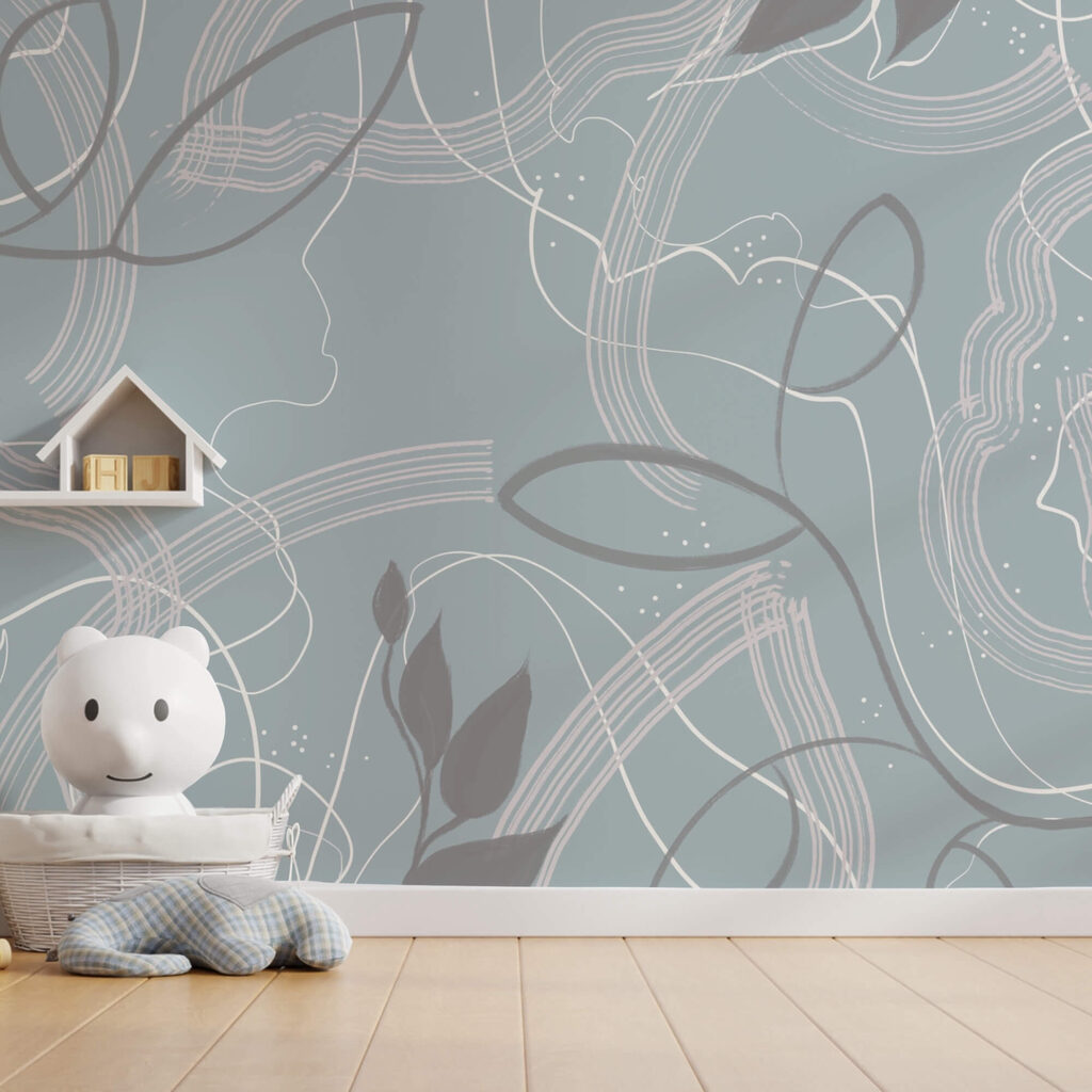 Albastru și fundal alb cu frunze și linii Albastru și fundal alb cu frunze și linii