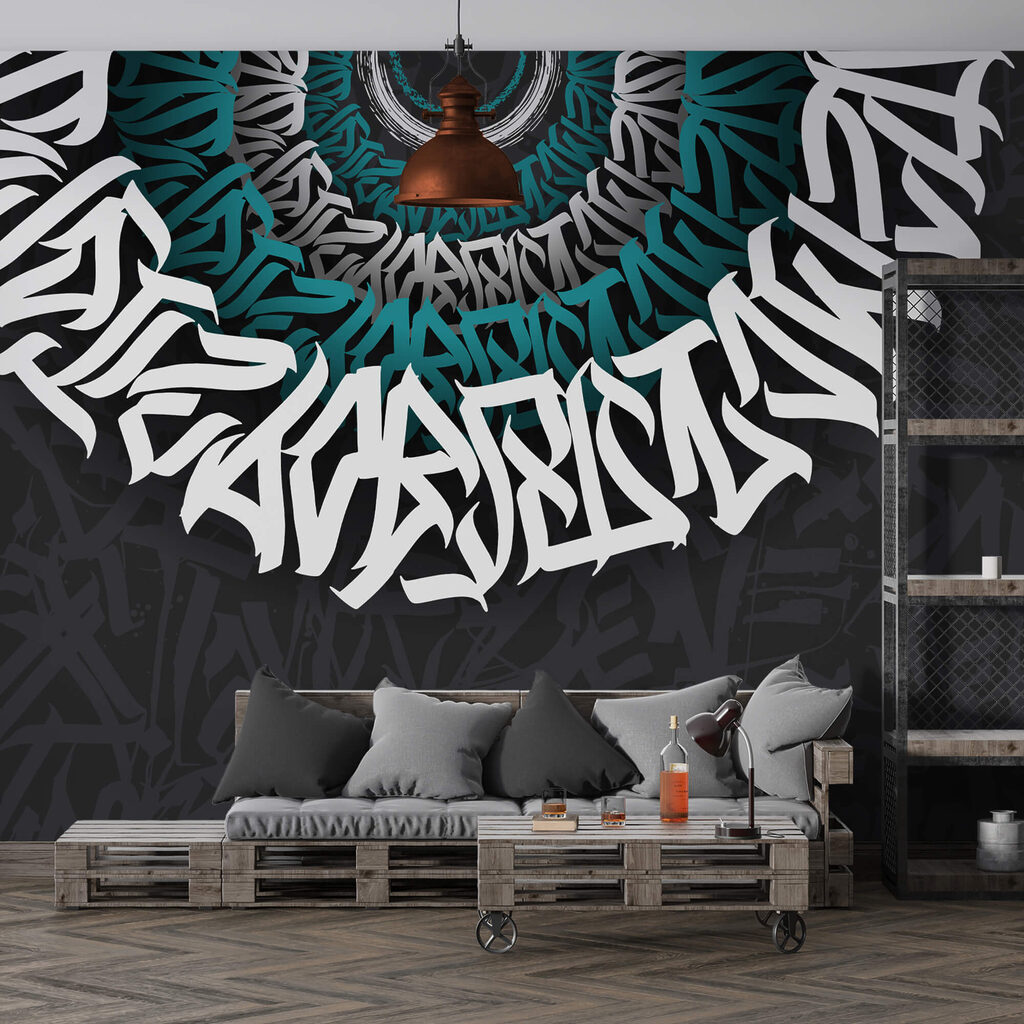 Graffiti alb și albastru pe un fundal negru Graffiti alb și albastru pe un fundal negru