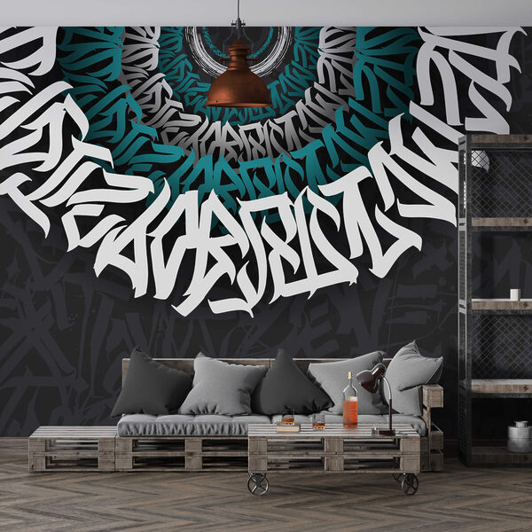 Graffiti alb și albastru pe un fundal negru Graffiti alb și albastru pe un fundal negru