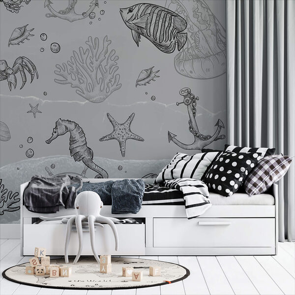 Fundal gri cu creaturi marine Fundal gri cu creaturi marine