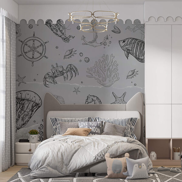 Fundal gri cu creaturi marine Fundal gri cu creaturi marine