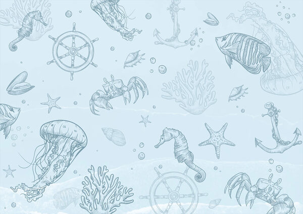 Fundal albastru cu creaturi marine Fundal albastru cu creaturi marine