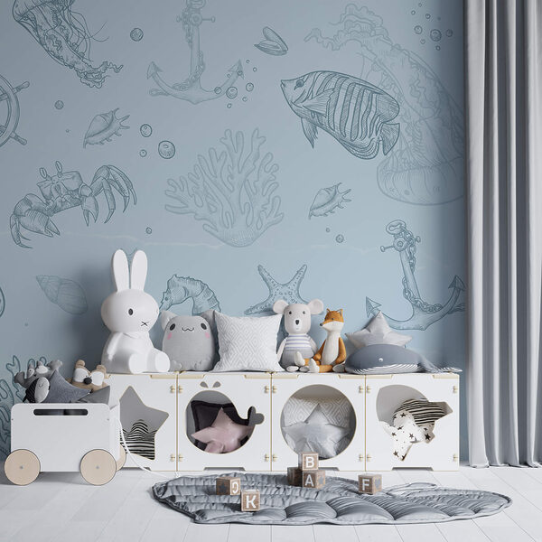 Fundal albastru cu creaturi marine Fundal albastru cu creaturi marine