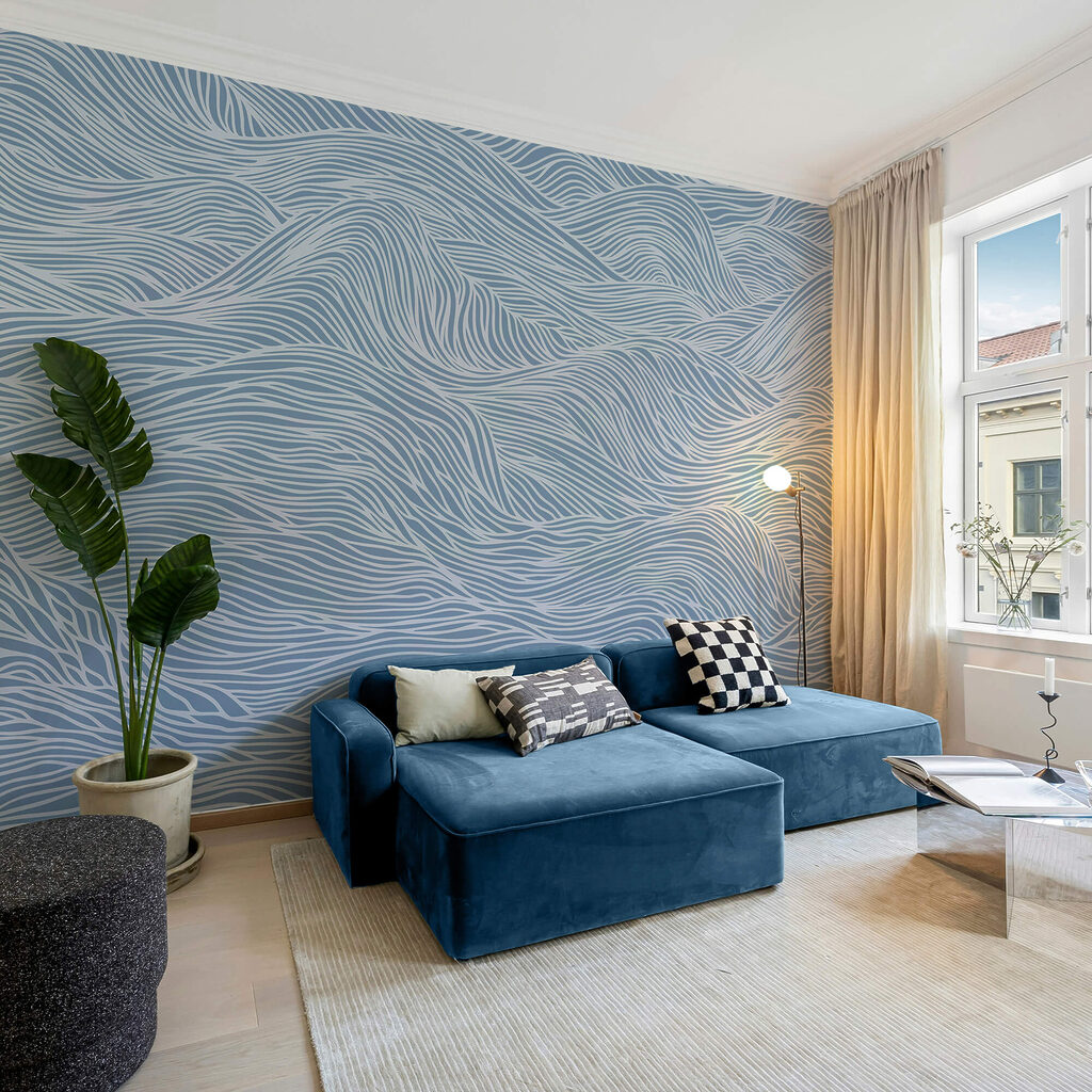 Model ondulat albastru și alb