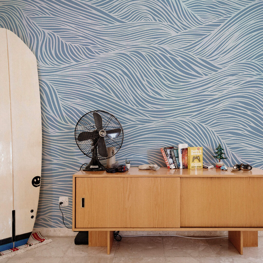 Model ondulat albastru și alb