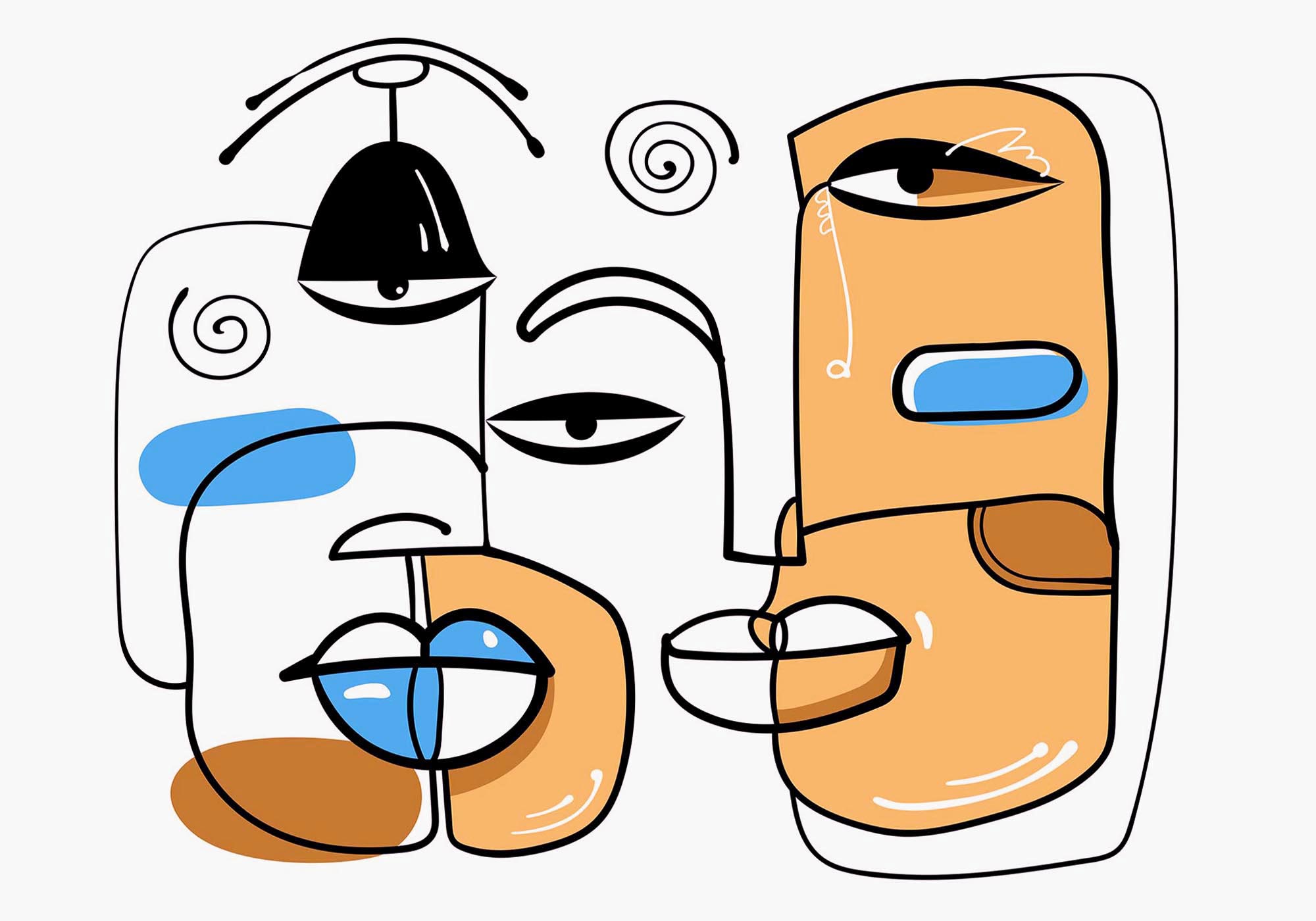 Group of faces drawn on a white background Group of faces drawn on a white background