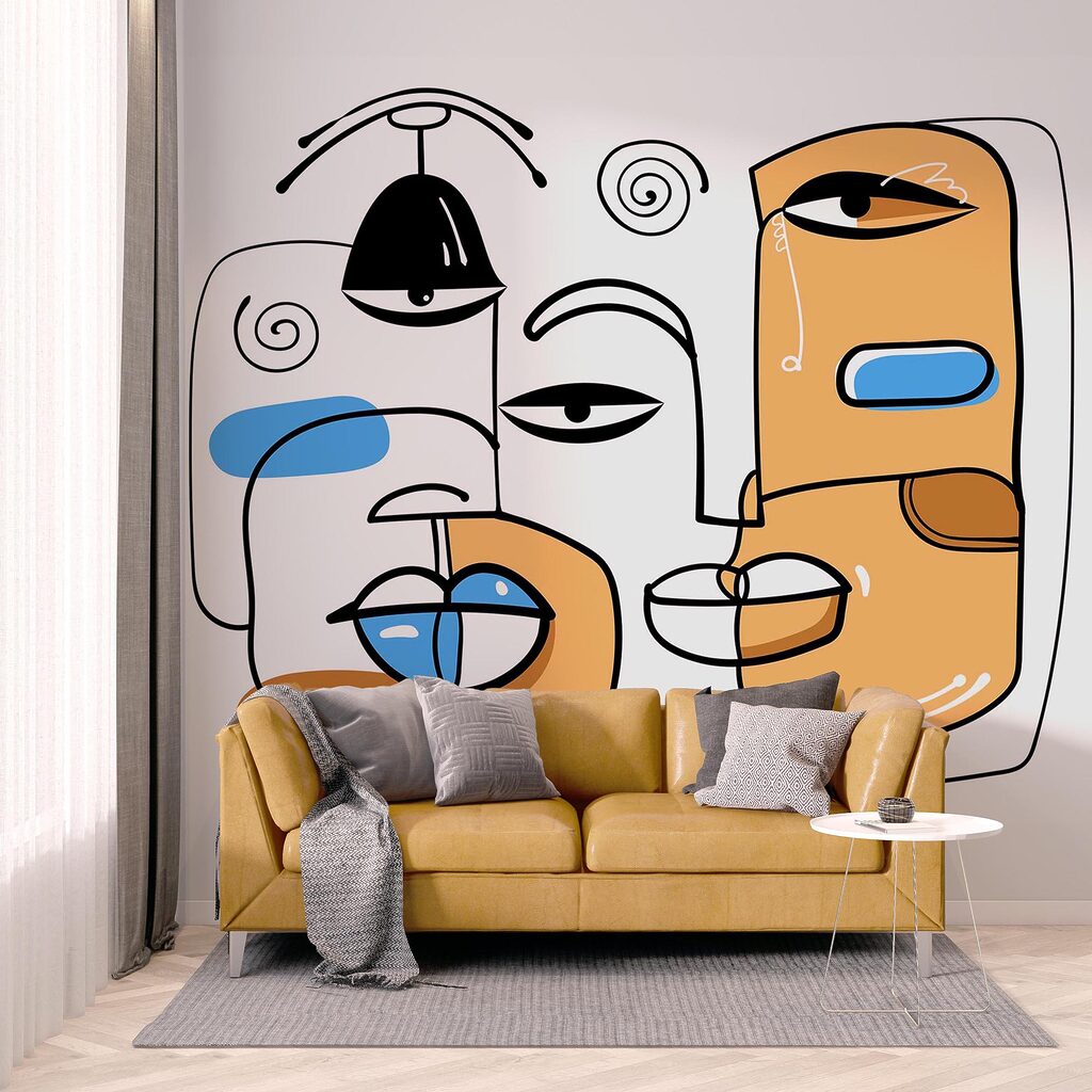 Grup de fețe desenate pe un fundal alb Grup de fețe desenate pe un fundal alb