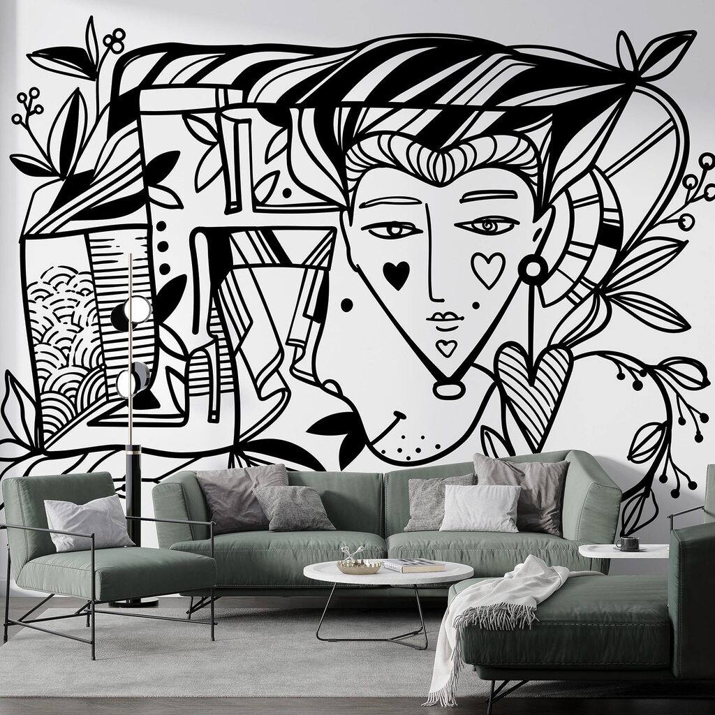 Desen alb-negru al feței unei persoane’