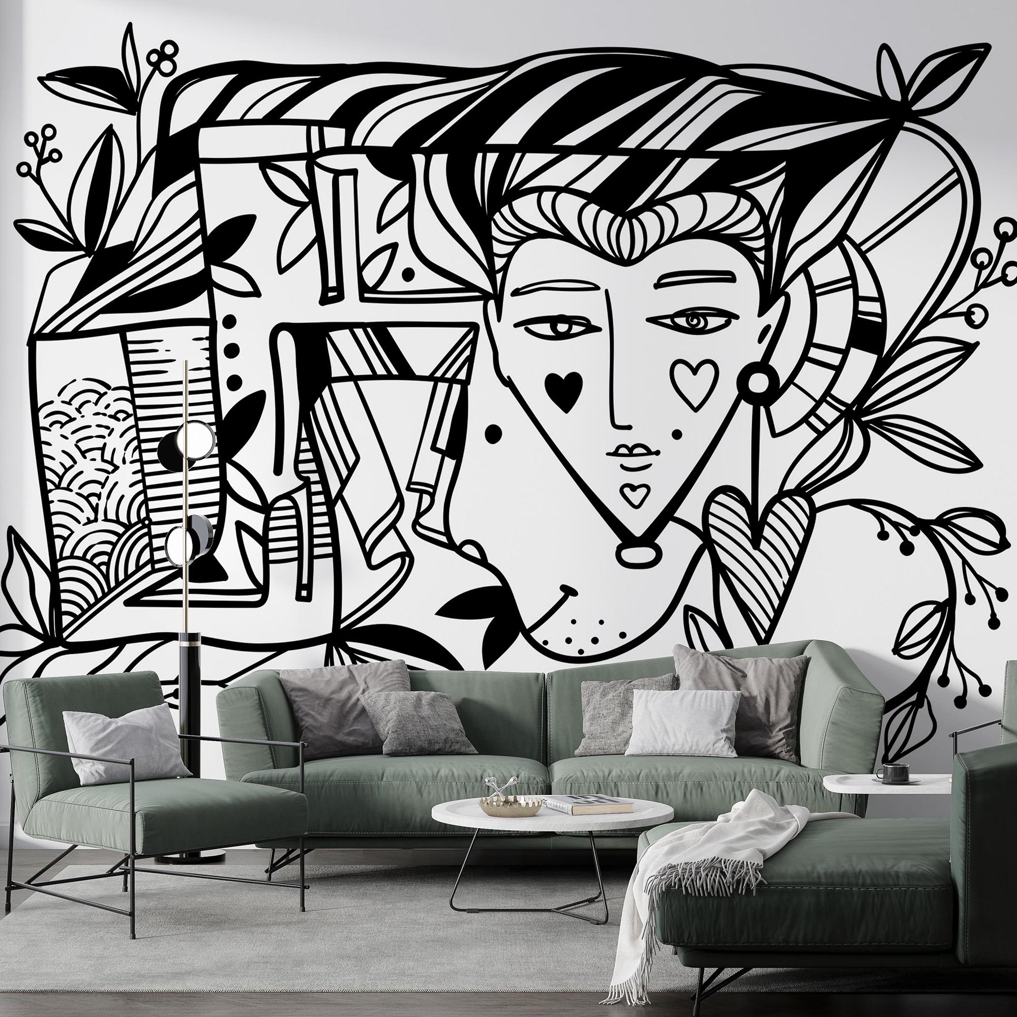 Desen alb-negru al feței unei persoane’