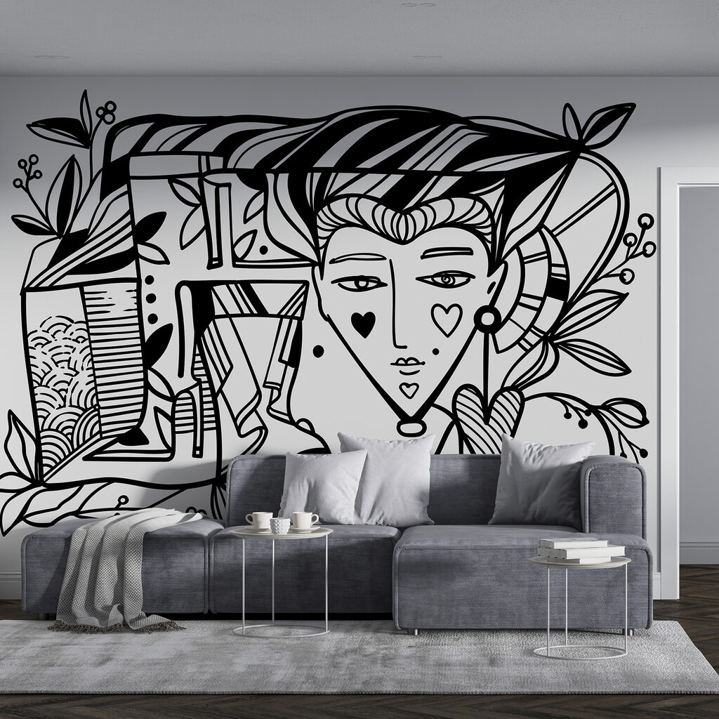 Desen alb-negru al feței unei persoane’