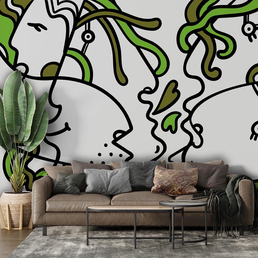 Fototapet Wall murals Faces intertwined with vibrant shapes.