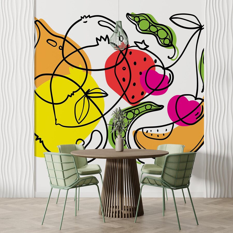 Fototapet Desenarea diferitelor fructe și legume - imagine 2
